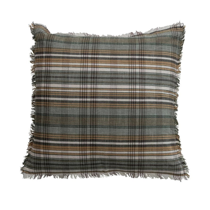 Grey & Tan Linen Plaid 20" Pillow
