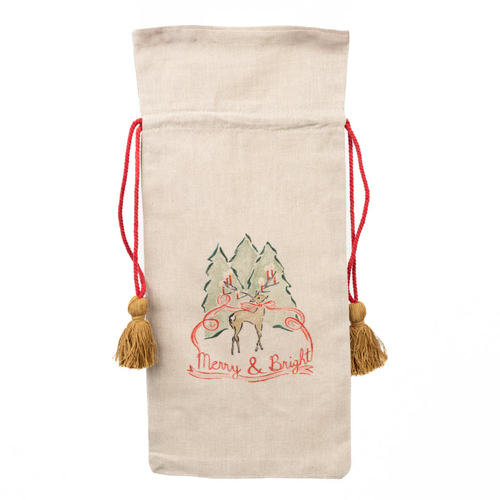 Holiday Drawstring Wine Bag