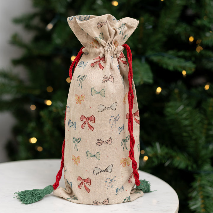 Holiday Drawstring Wine Bag