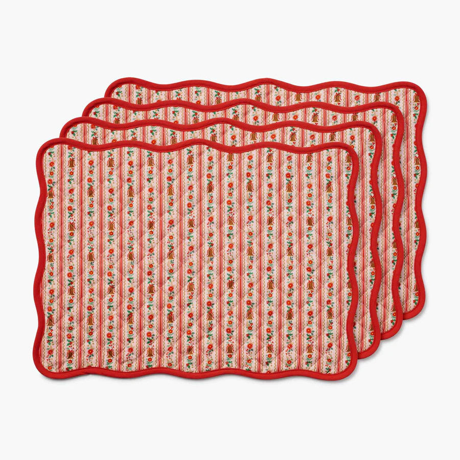 Holly Jolly Quilted Cotton Placemats, Set of 4