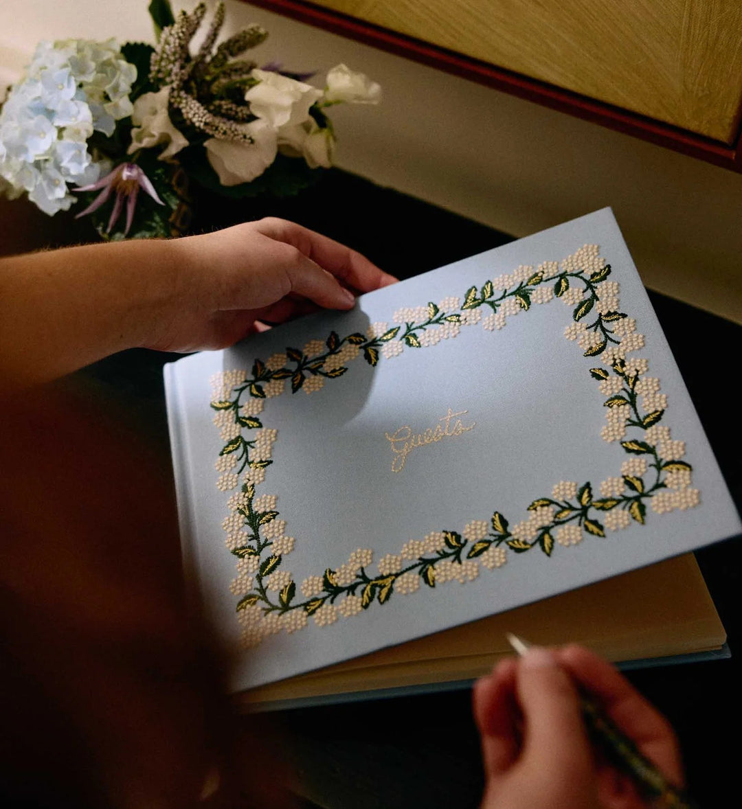 Hydrangea Embroidered Guest Book