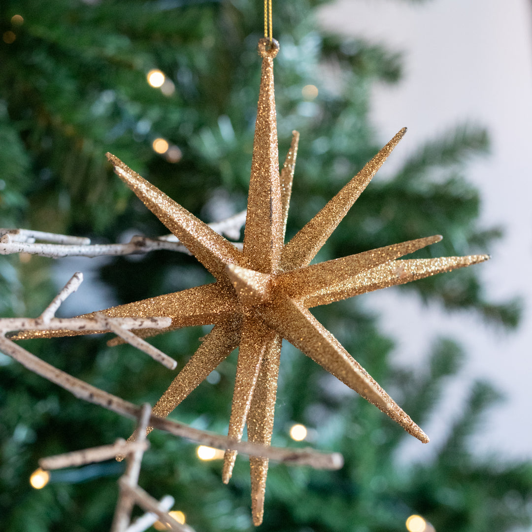 Large 18 Point Gold Glitter Star Ornament