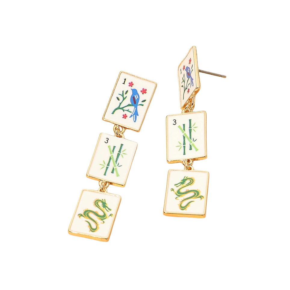 Mahjong Triple Tile Drop Earring
