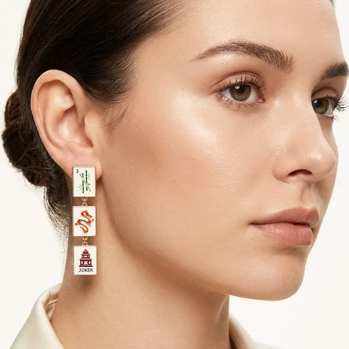 Mahjong Triple Tile Drop Earring