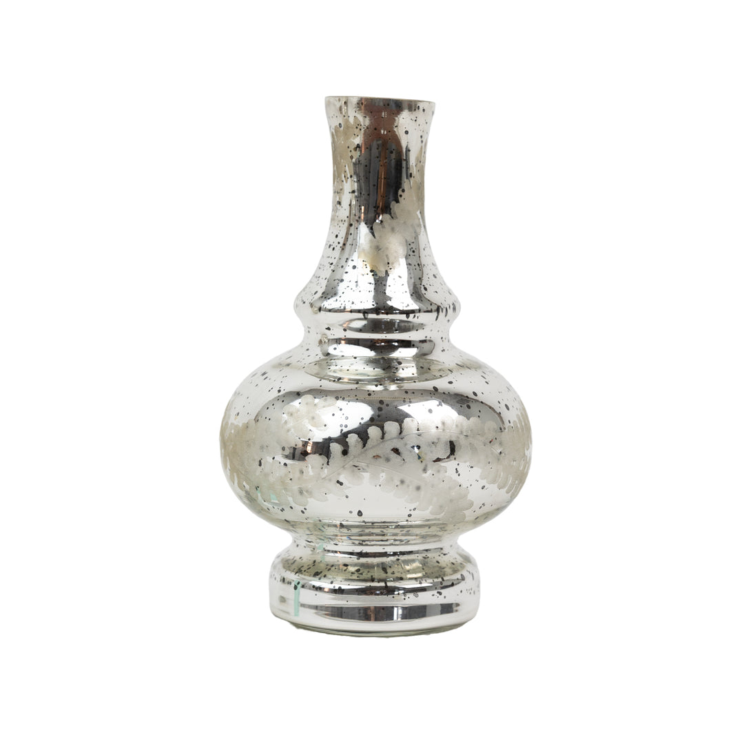Mercury Glass Etched Bud Vase