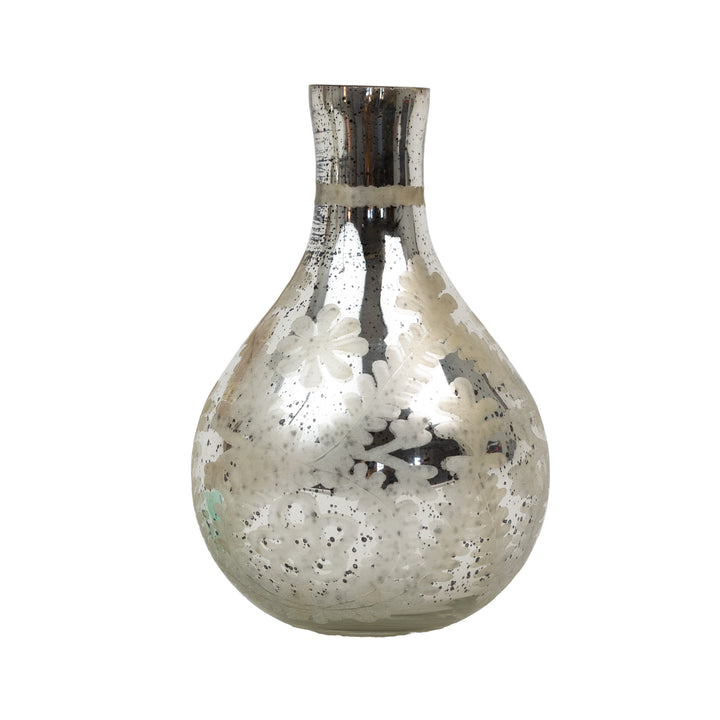 Mercury Glass Etched Bud Vase