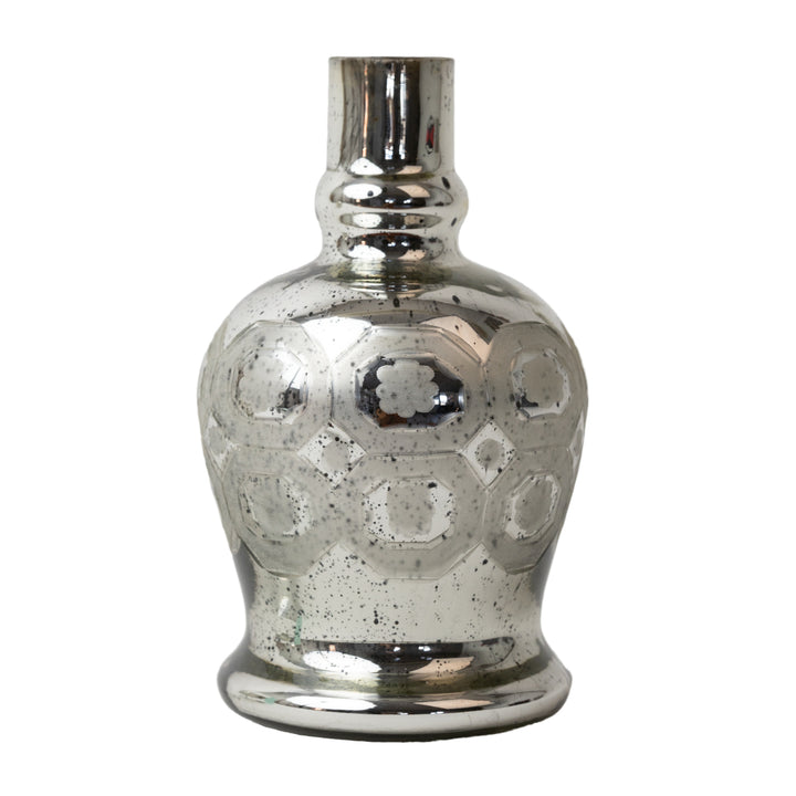 Mercury Glass Etched Bud Vase