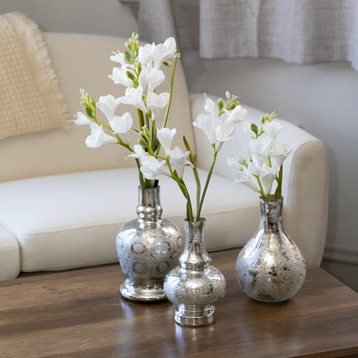 Mercury Glass Etched Bud Vase