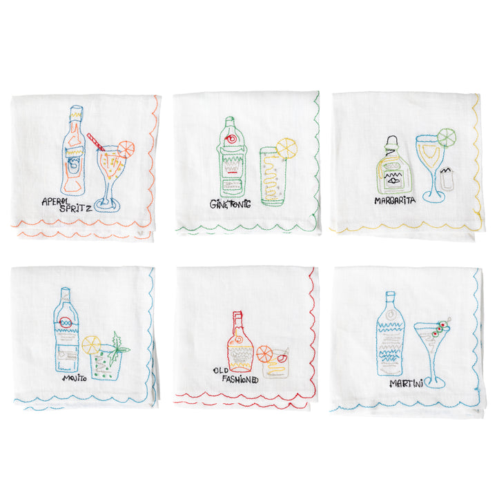 Mixed Drink Embroidered Cocktail Napkin Set