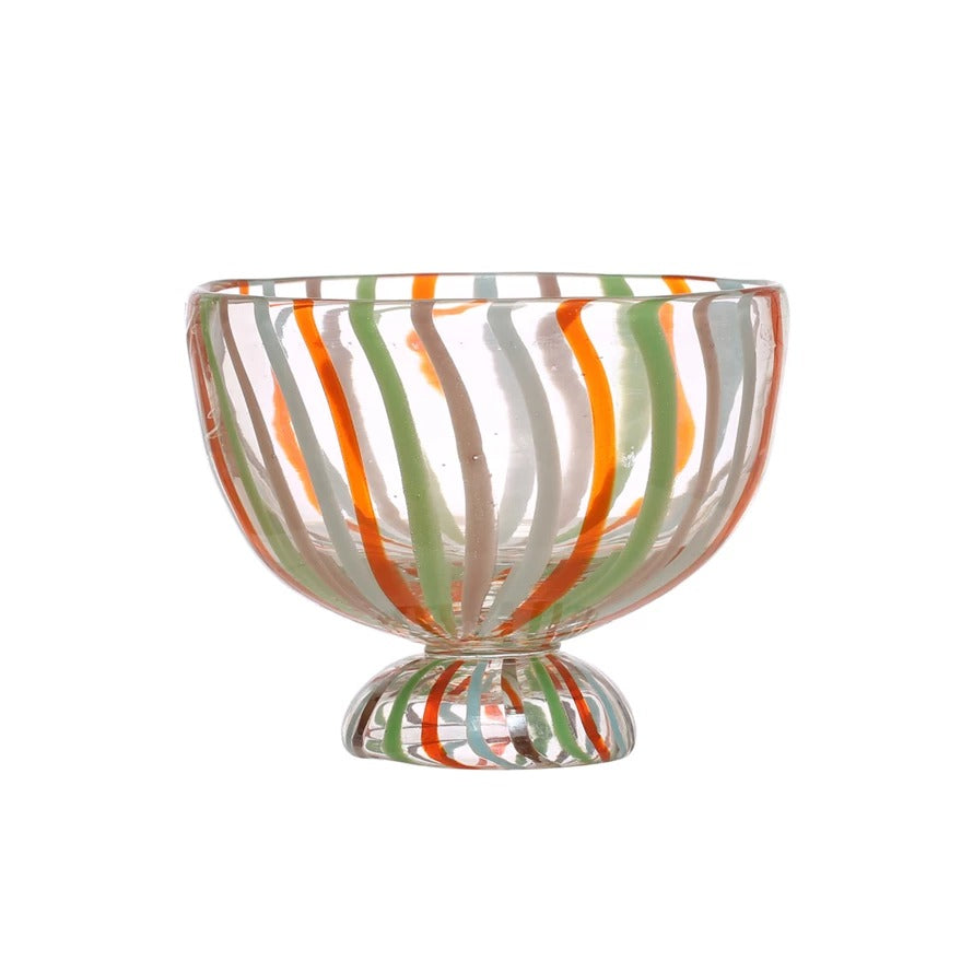 Multi-Stripe Footed Glass Bowl