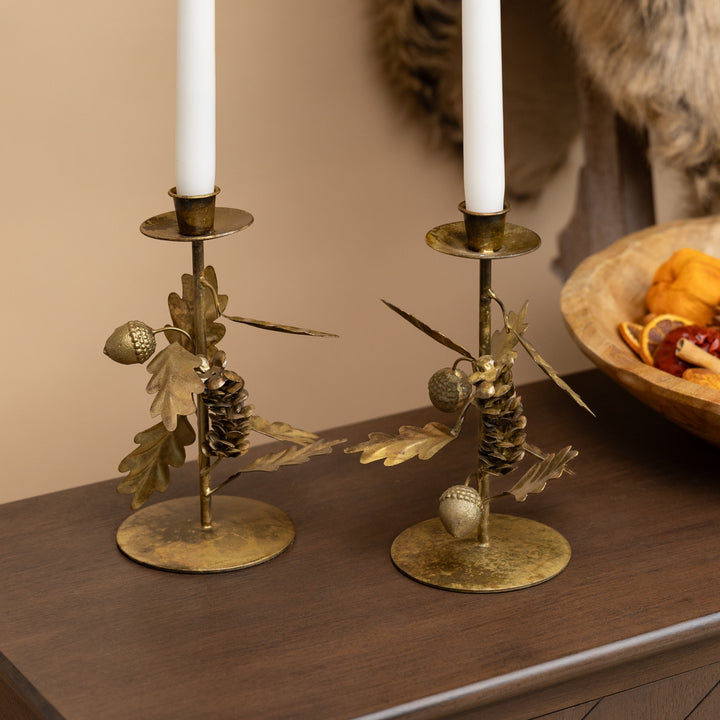 Oak Leaf & Acorn Taper Candleholder