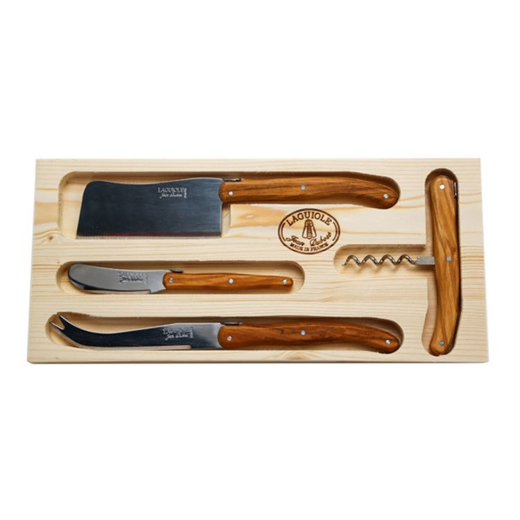 Olive Wood 4 Piece Cheese & Wine Set