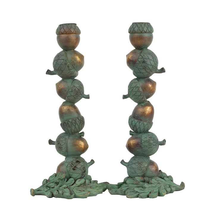 Patina Copper Stacked Acorn Taper Holder