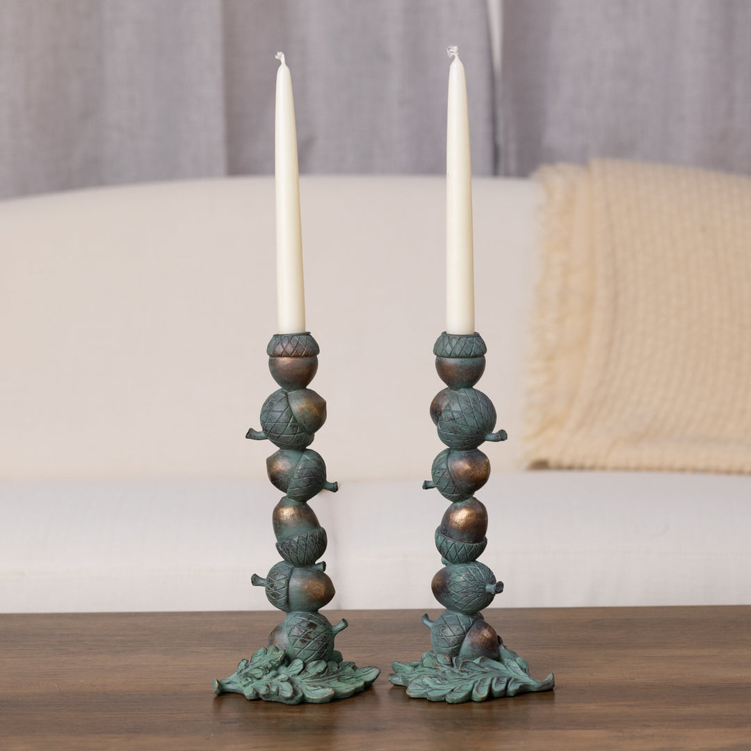 Patina Copper Stacked Acorn Taper Holder