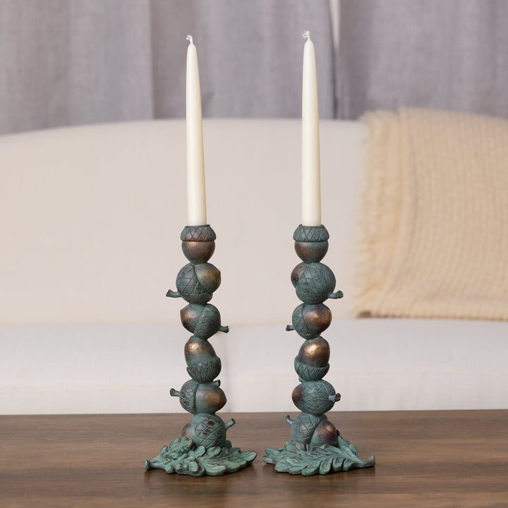 Patina Copper Stacked Acorn Taper Holder
