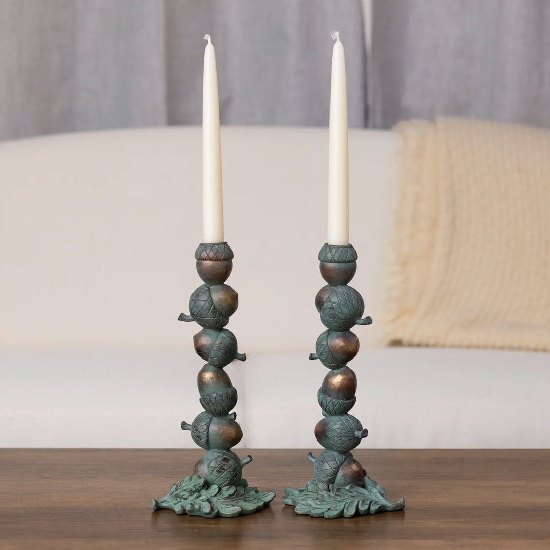 Patina Copper Stacked Acorn Taper Holder