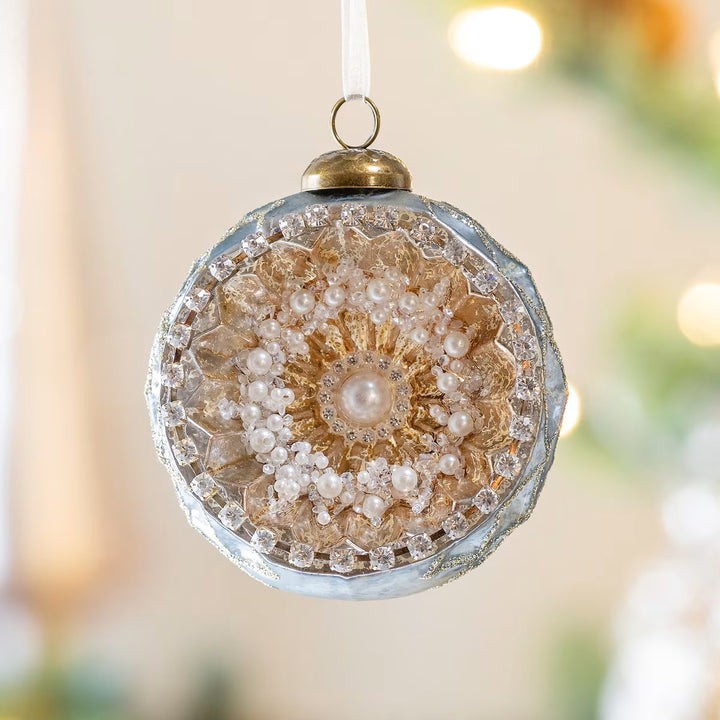 Pearl Encrusted Antique Teal Ornament