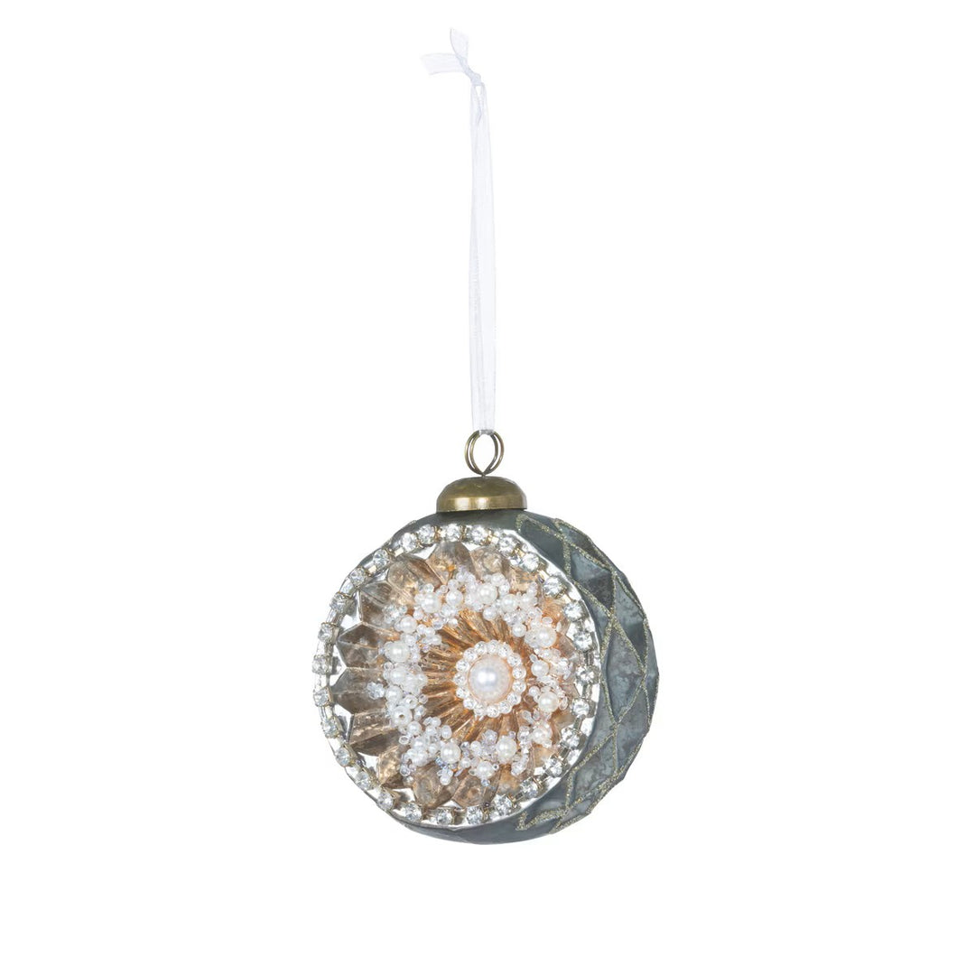 Pearl Encrusted Antique Teal Ornament