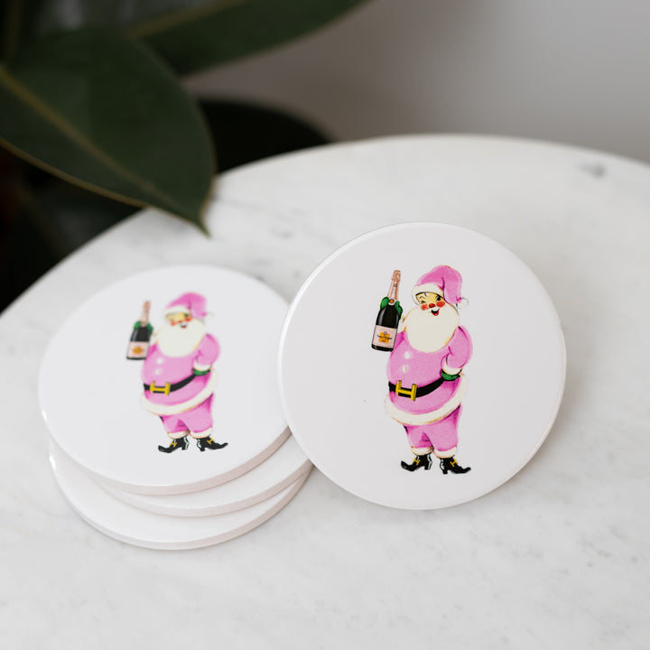 Pink Santa Coaster Set