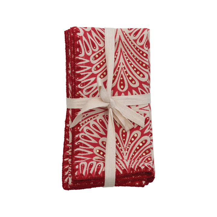 Red Pattern Printed Cotton Napkin Set/4