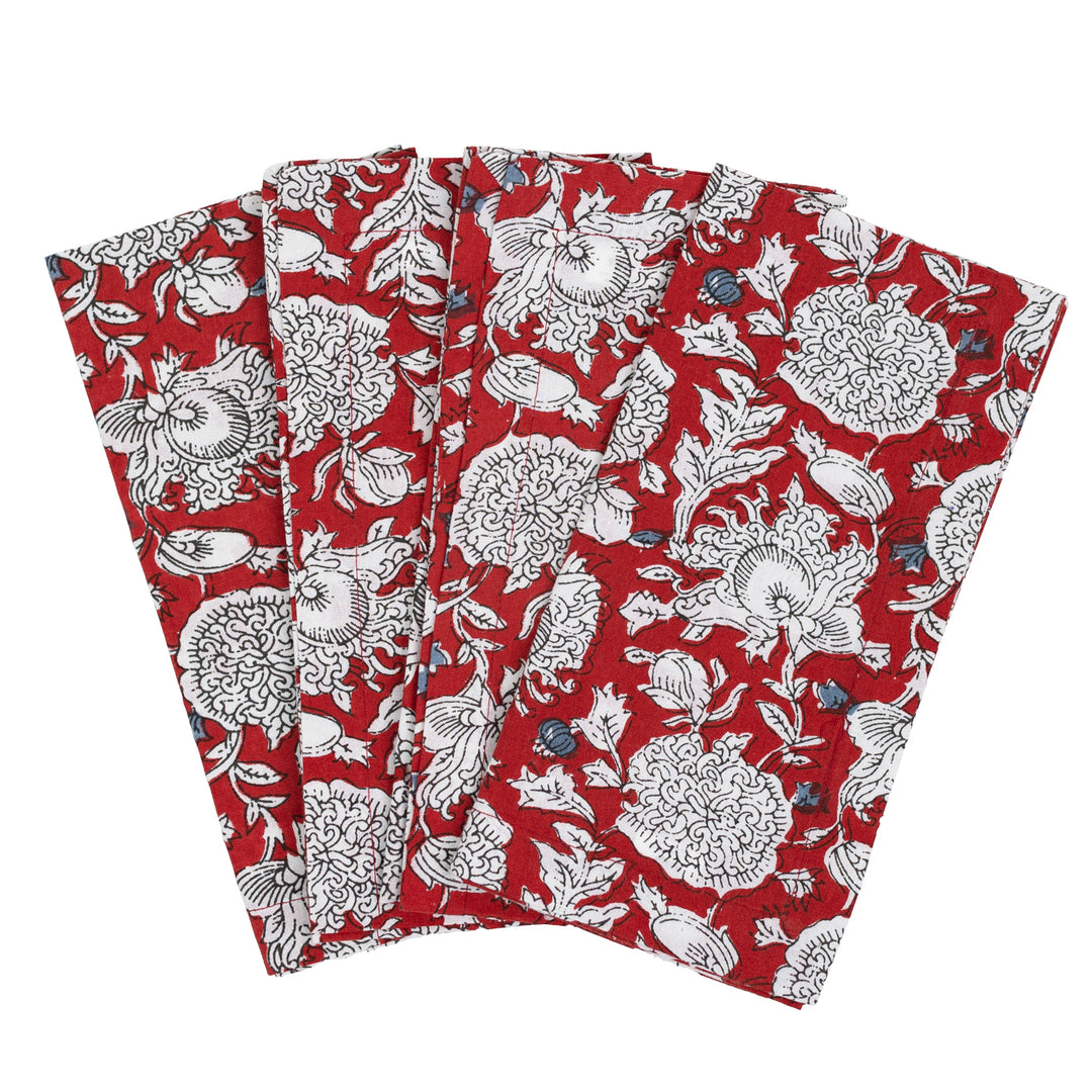 Red &amp; Blue Block Print Napkin Set