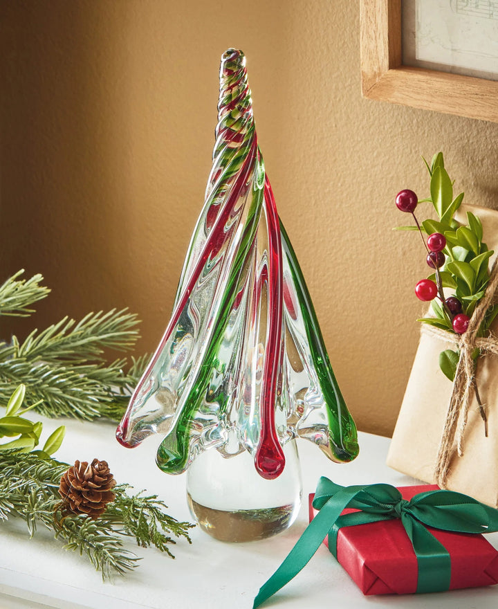 Red &amp; Green Swirled Glass Tree