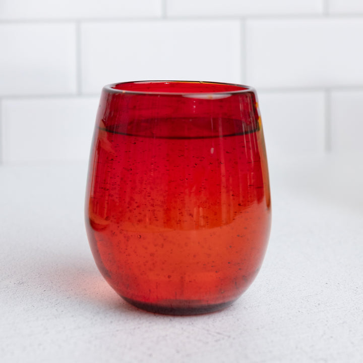 Red Stemless Bubble Glass