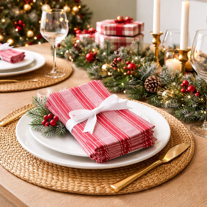Red & White Stripe Napkin, Set of 4
