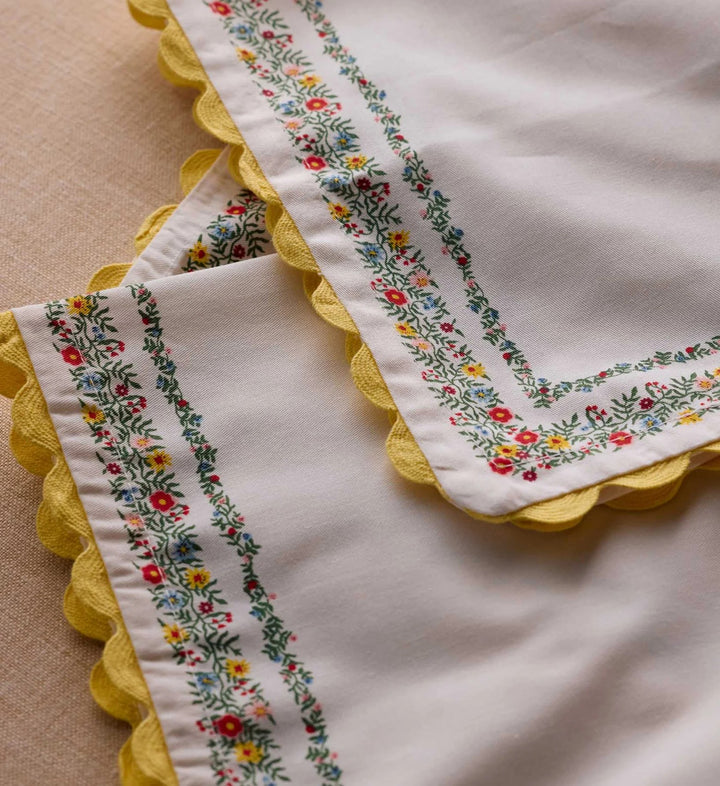 Rosette Stripe Embroidered Cotton Napkins, Set of 4