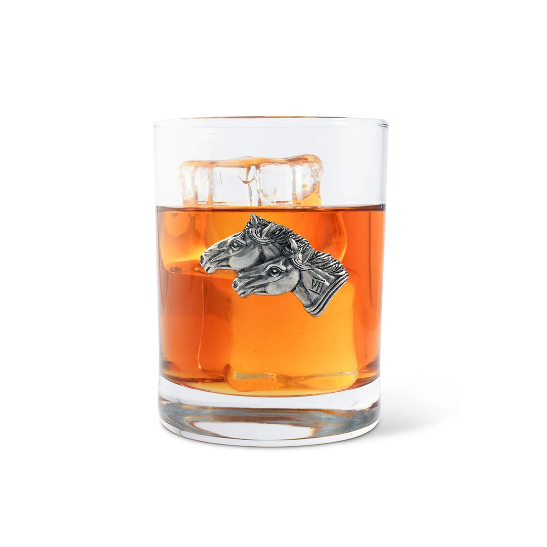 Running Horses Double Old Fashion Glass