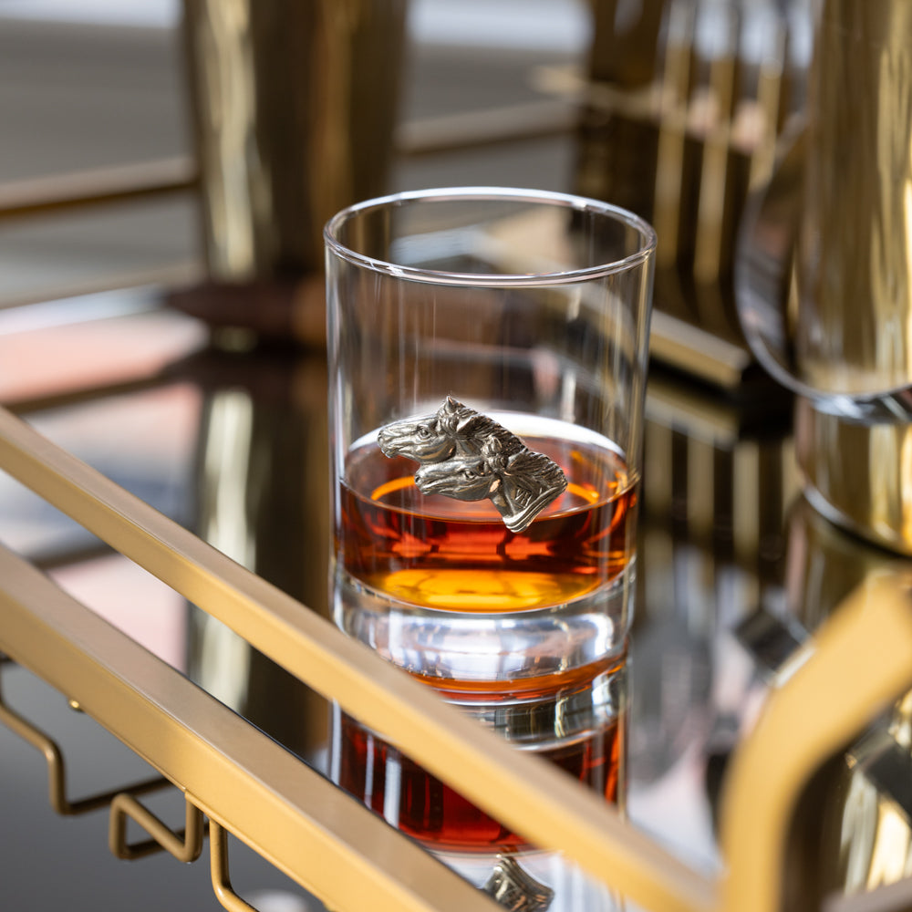 Running Horses Double Old Fashion Glass