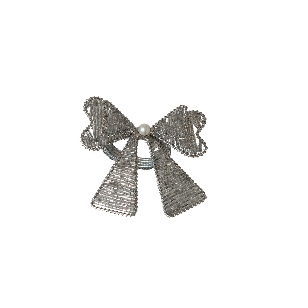 Silver Bow Beaded Napkin Ring