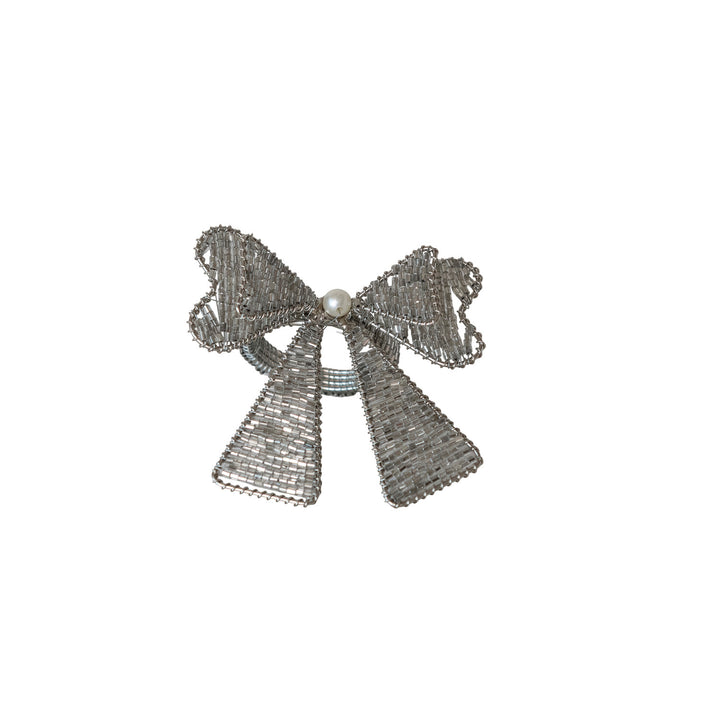Silver Bow Beaded Napkin Ring
