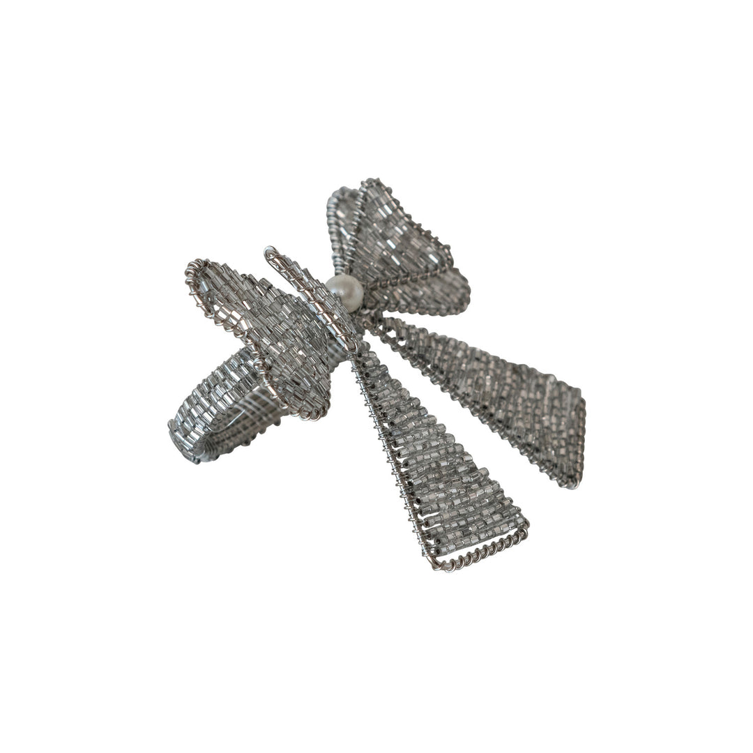 Silver Bow Beaded Napkin Ring