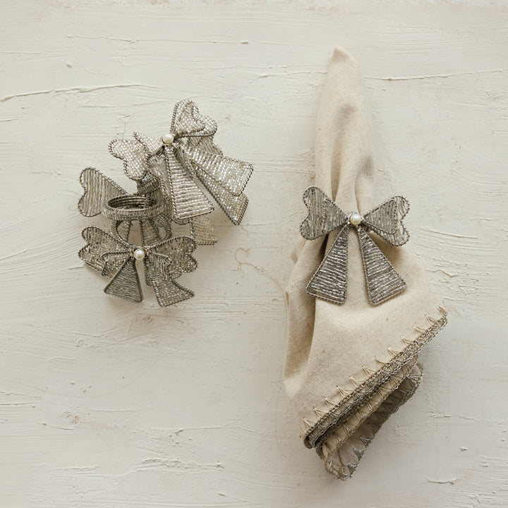 Silver Bow Beaded Napkin Ring
