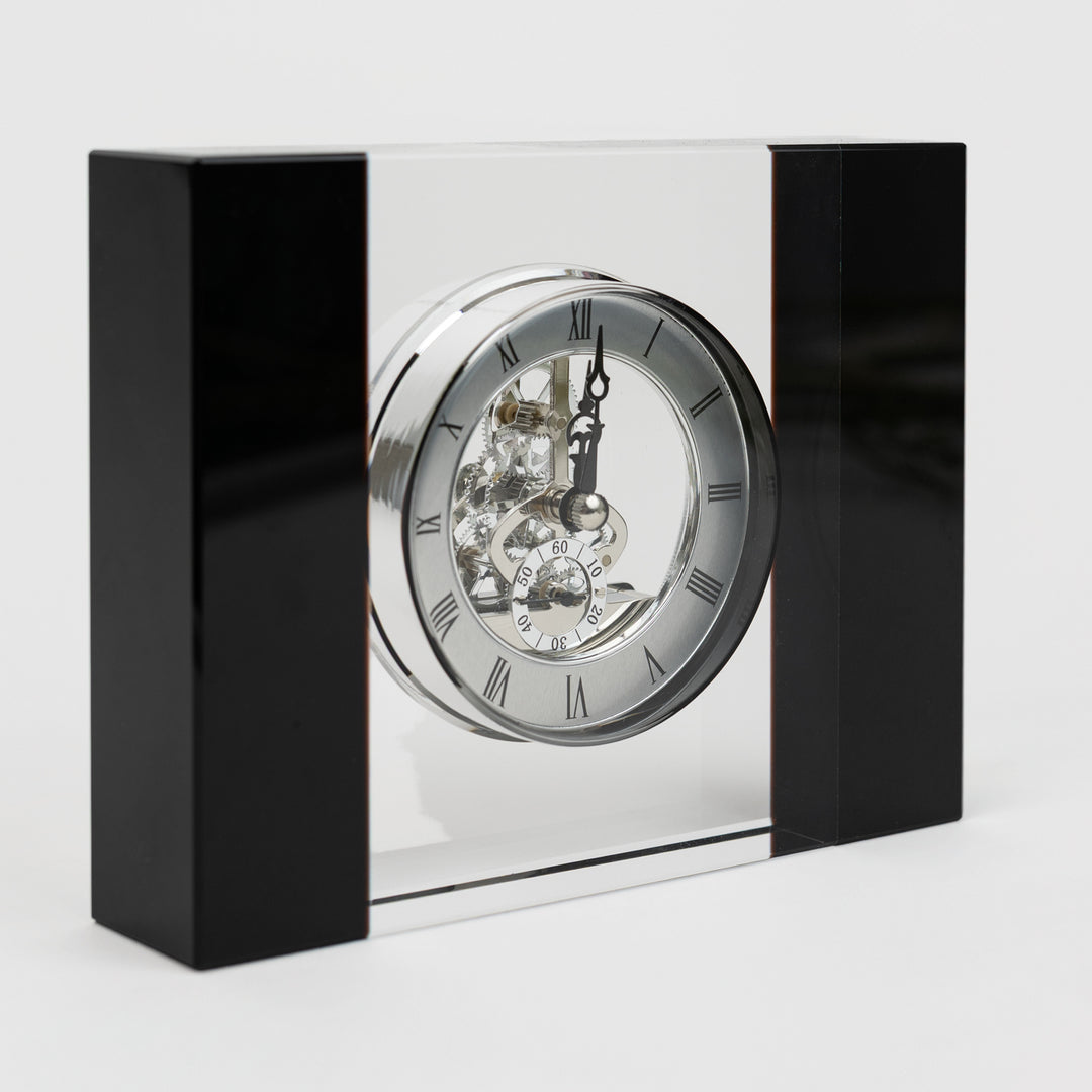 Silver Gear Crystal Table Clock