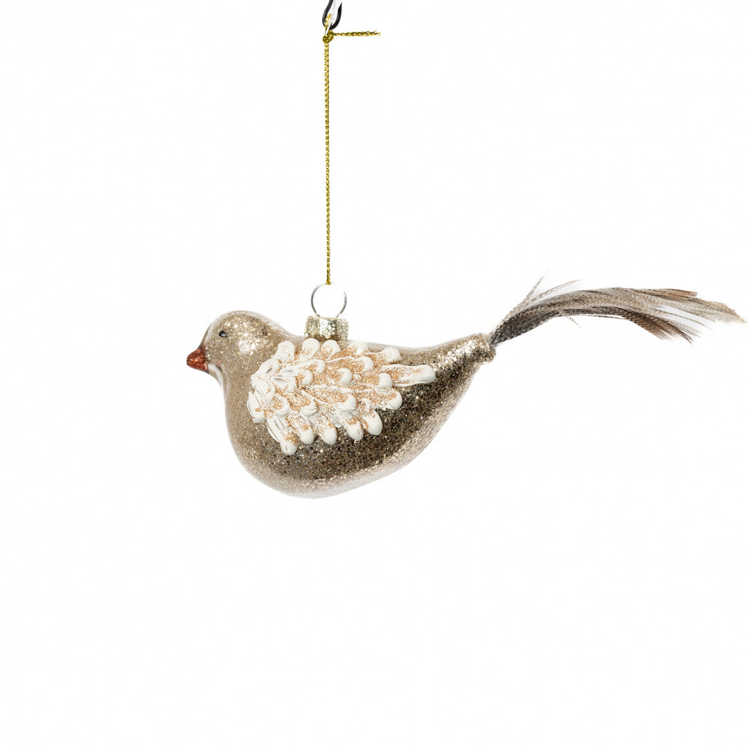 Silver Glittered Glass Bird Ornament