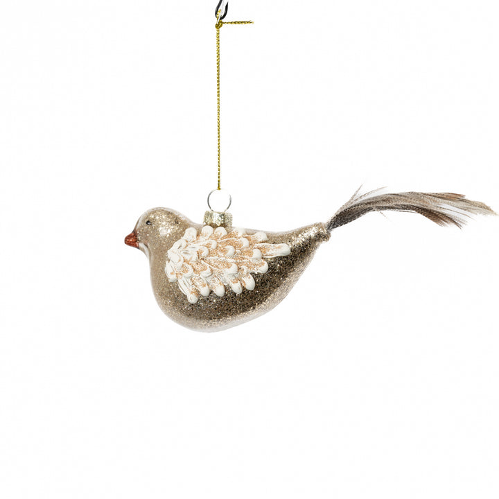 Silver Glittered Glass Bird Ornament