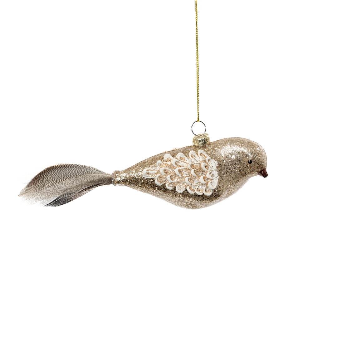 Silver Glittered Glass Bird Ornament