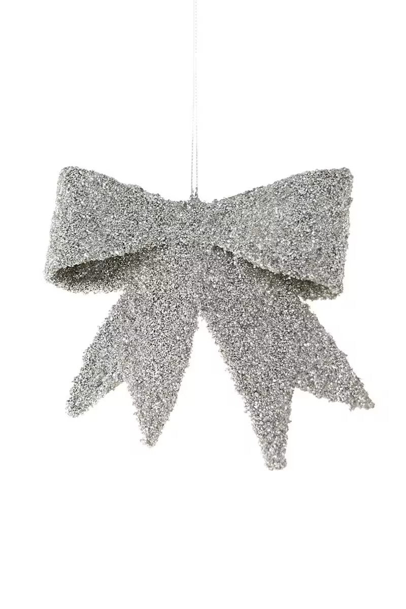 Silver Glass Glitter Bow Ornament