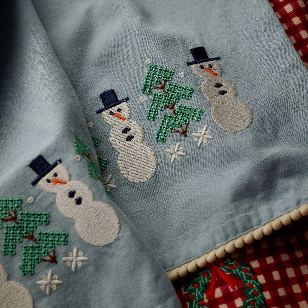 Snowman Embroidered Tea Towel