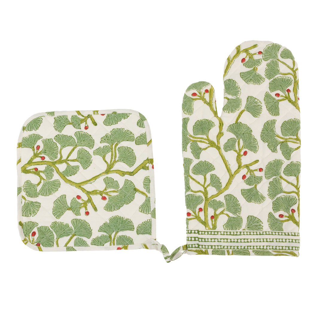 Spring Ginkgo Oven Mitt Set