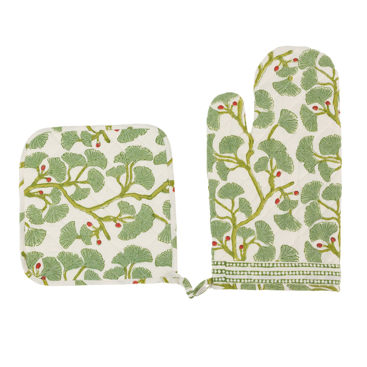 Spring Ginkgo Oven Mitt Set