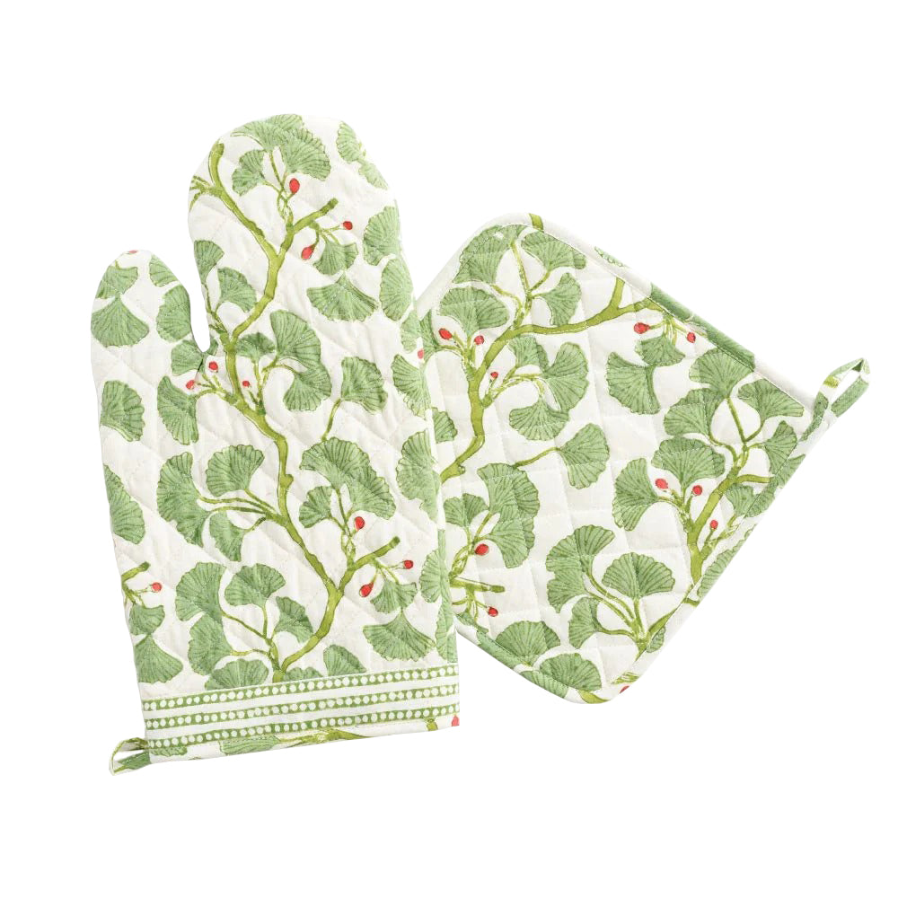 Spring Ginkgo Oven Mitt Set