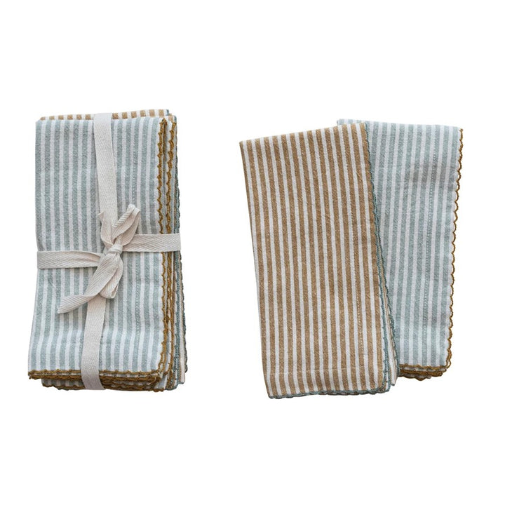 Tan & Blue Striped Napkin, Set of 4