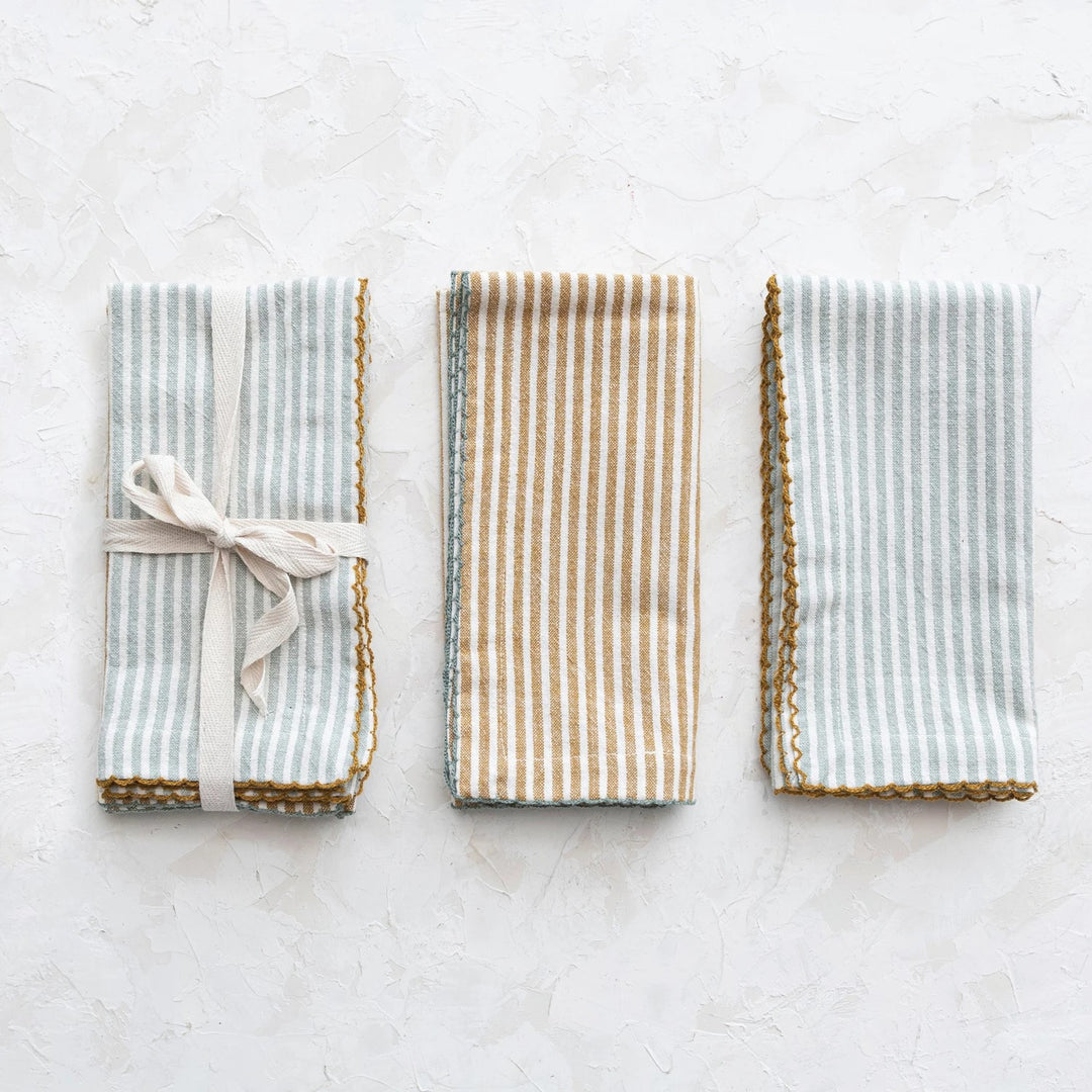 Tan & Blue Striped Napkin, Set of 4