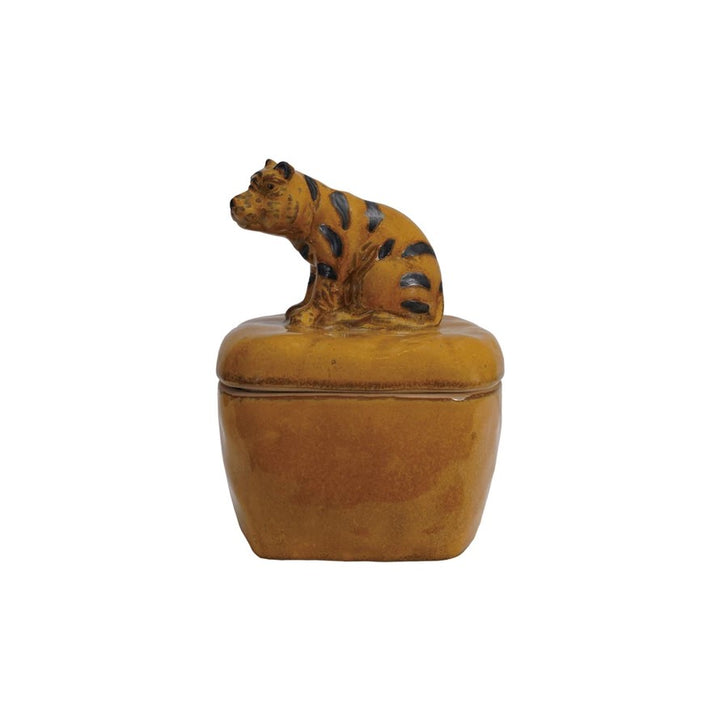 Tiger Lid Stoneware Box