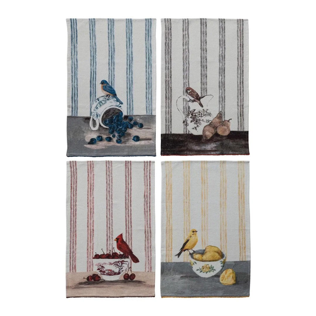 Waffle Cotton Bird Print Tea Towel
