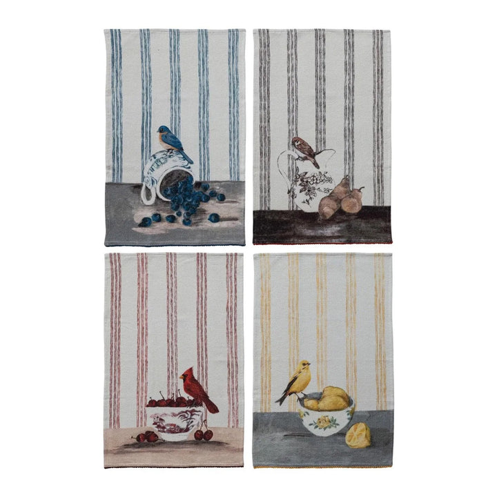 Waffle Cotton Bird Print Tea Towel