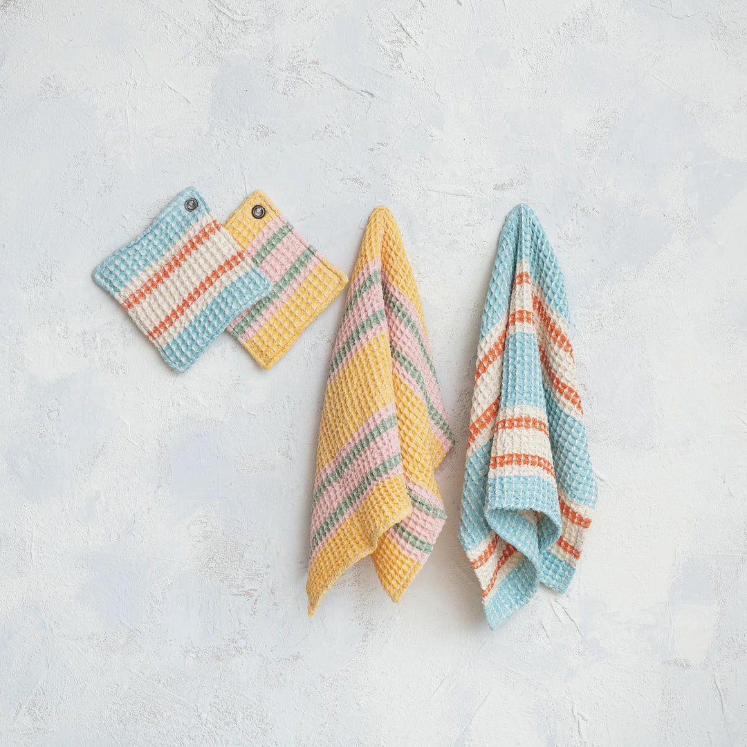 Waffle Cotton Striped Tea Towel